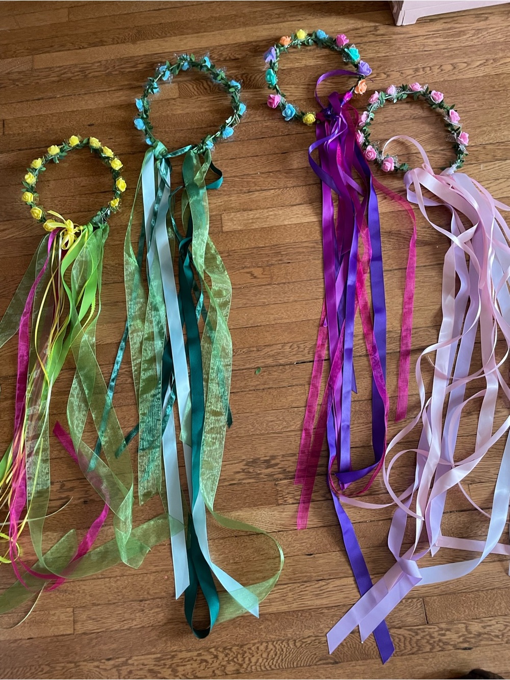 4 ETSY Handmade Floral Ribbon Halo Crowns - Assorted Colors girls bundle of 4